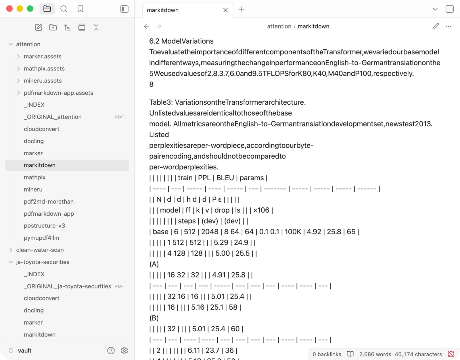 MarkItDown output with broken tables and formulas