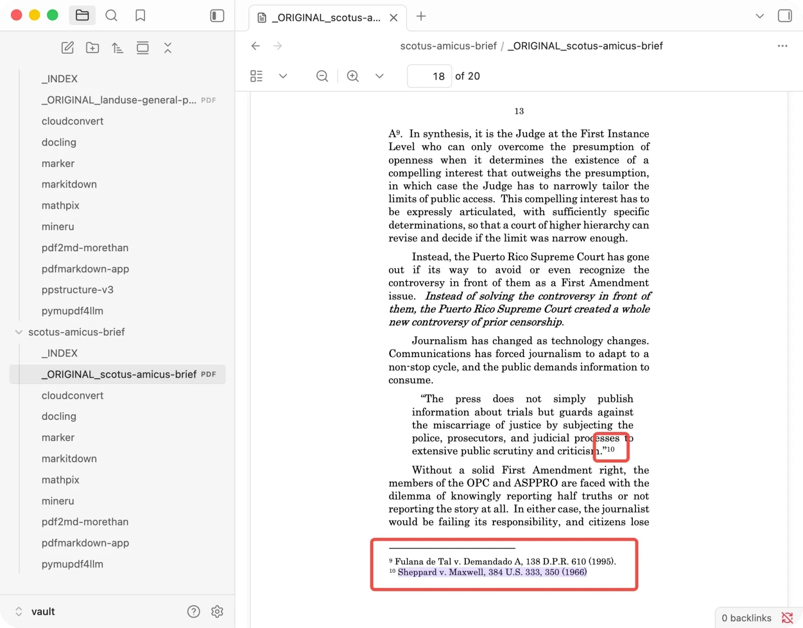 The original brief page with citations in page-bottom footnotes