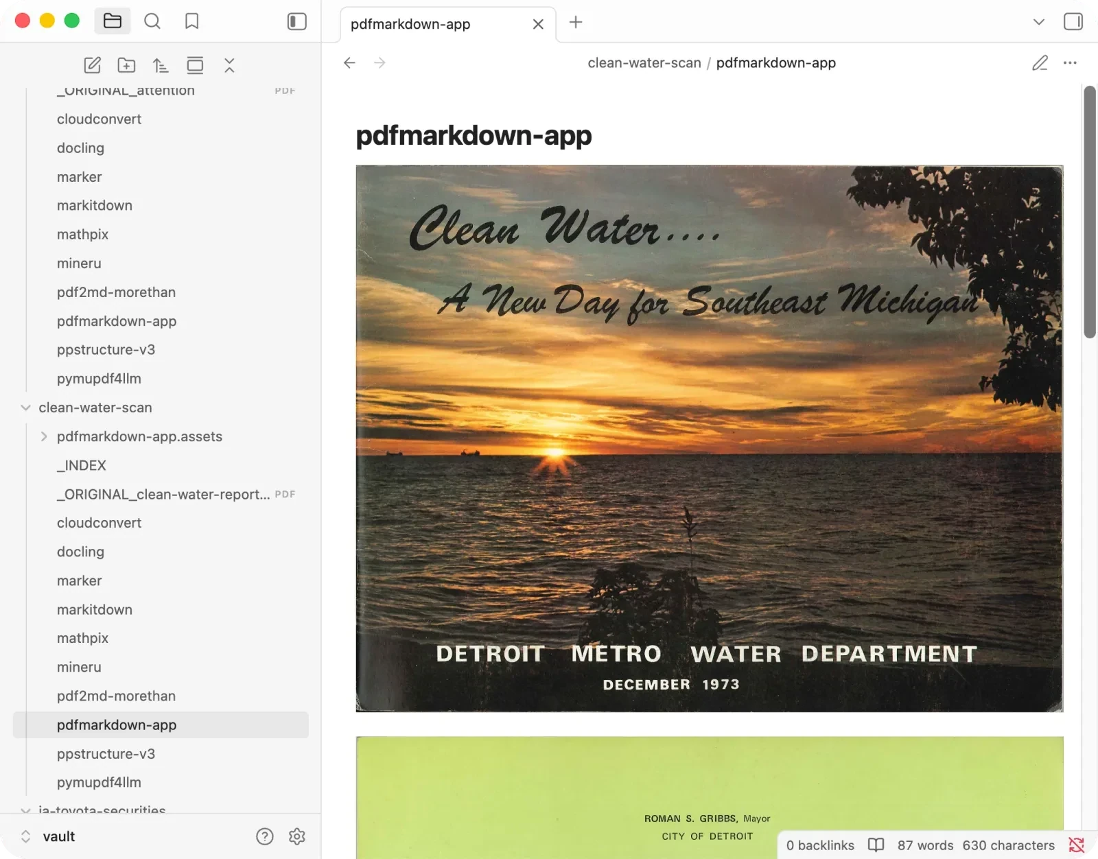pdfmarkdown.app missing the cursive title printed over the scanned cover