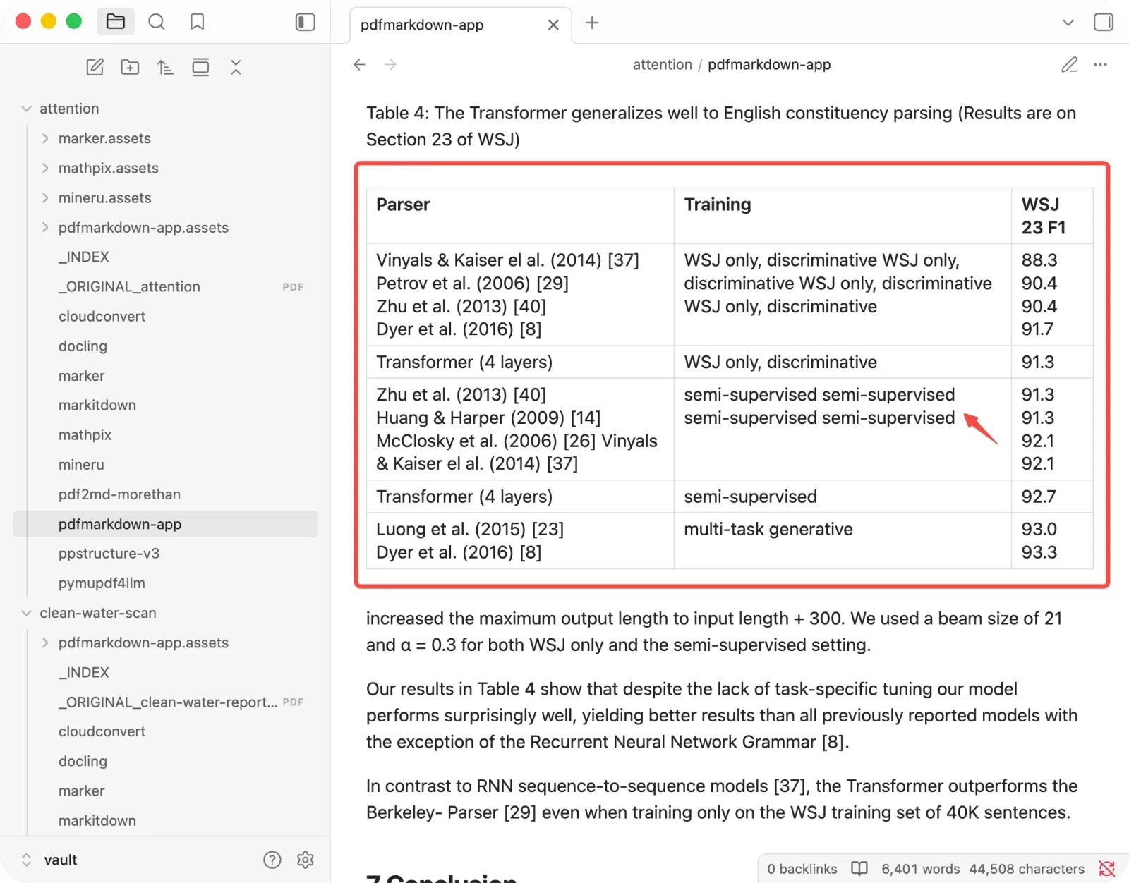 pdfmarkdown.app crammed several parser rows into single stacked cells